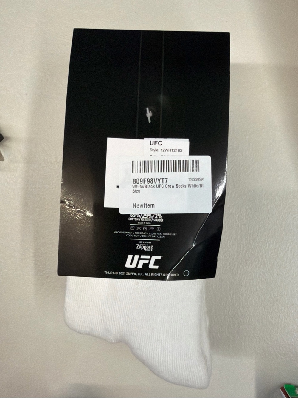 UFC White Crew Socks with Branded Tag